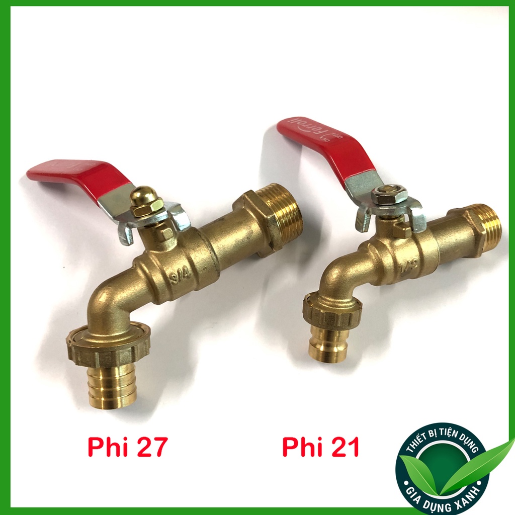 Vòi hồ, vòi nước chất liệu đồng thau cao cấp cần gạt đỏ phi 21, 27