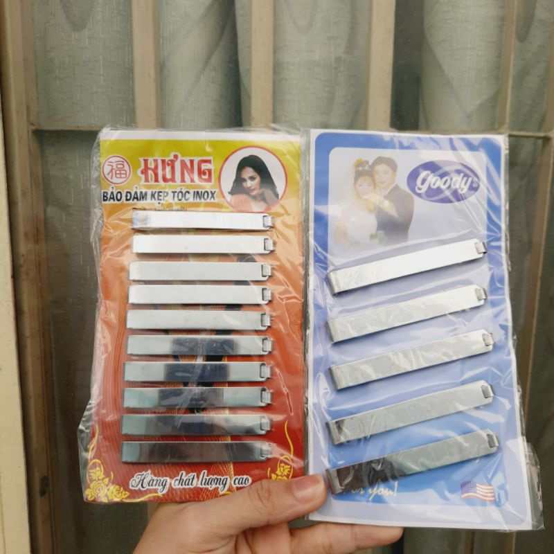 Vỉ Kẹp tóc 3 lá inox (5 cây lớn/10 cây nhỏ)