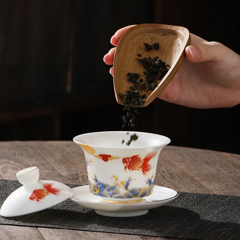 Chén Khải Tiềm Trà Bằng Sứ Trắng Bạch Định Thấu Quang (Dung Tích 170 ml)