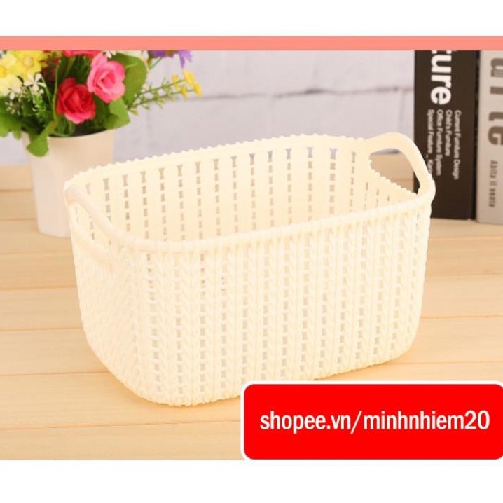 Rổ nhựa giả đan mây phong cách Hàn Quốc - Có quai cầm - Nhiều kích cỡ khác nhau