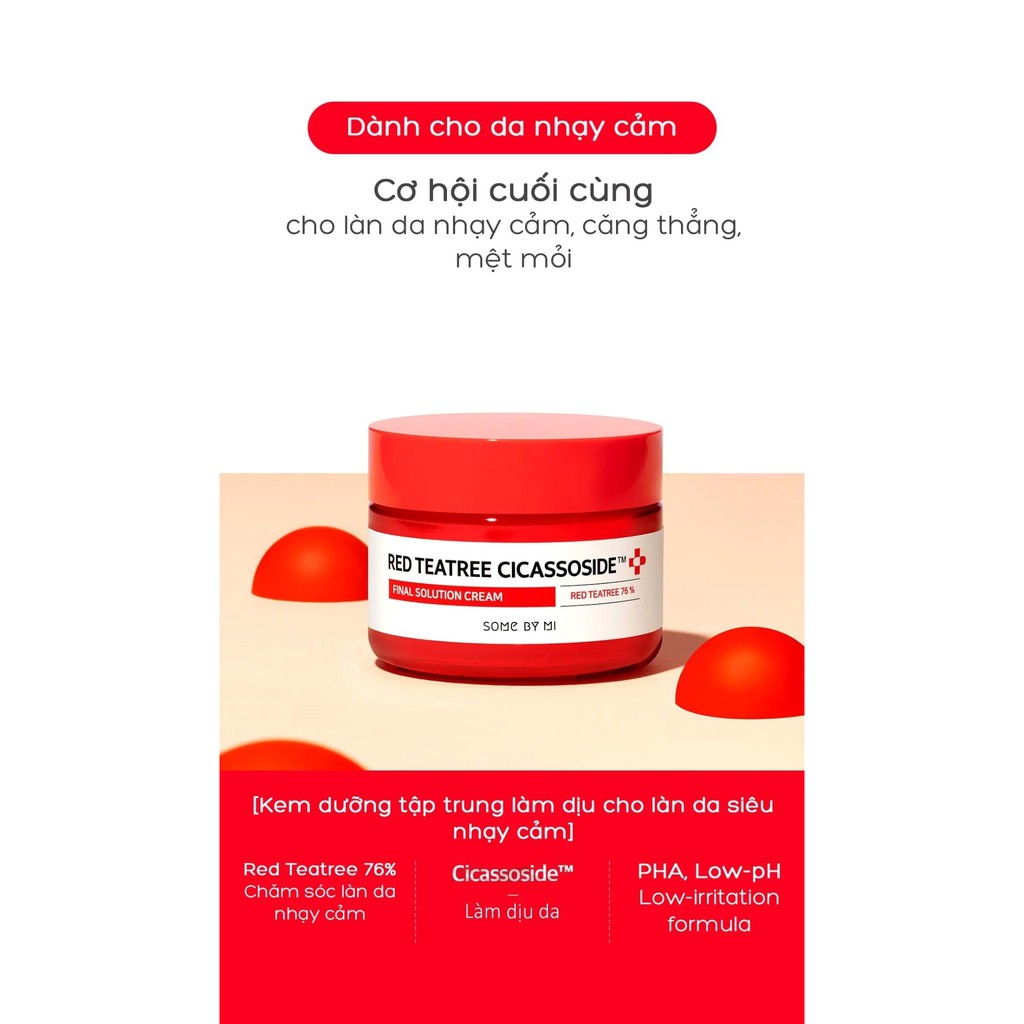 Kem Dưỡng Làm Dịu, Phục Hồi Cho Da Nhạy Cảm Chiết Xuất Tràm Trà Đỏ Some By Mi Red Teatree Cicassoside Derma Solution 60g