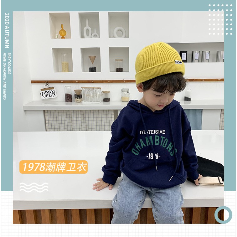 Áo hoodie có mũ cho bé trai - Áo nỉ mũ chui đầu chất da cá mỏng