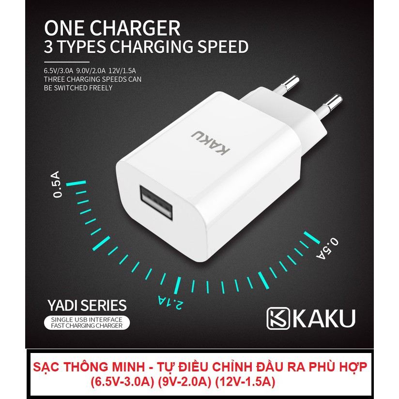 Cốc sạc nhanh KAKU - Chuẩn QUICK CHARGE 3.0A 18W - sạc chống cháy cách nhiệt - Củ sạc nhanh cục sạc nhanh