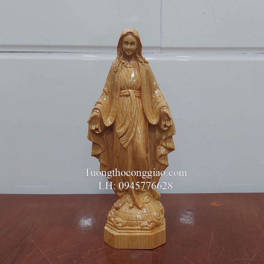 Tượng Đức Mẹ Ban Ơn Bằng Gỗ Pơ mu cao 20cm