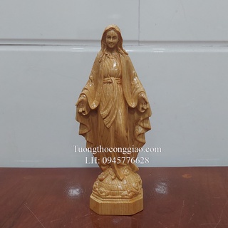 Tượng Đức Mẹ Ban Ơn Bằng Gỗ Pơ mu cao 20cm