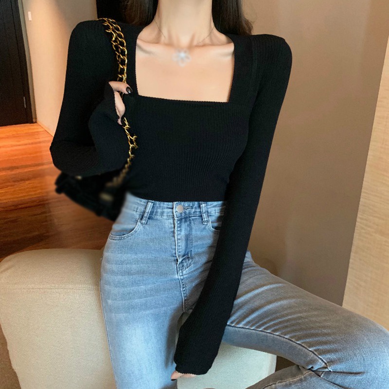 Áo Croptop Dệt Kim Màu Sắc Trơn Thiết Kế Quyến Rũ Cho Nữ