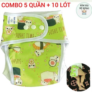 Combo 5 bộ bỉm vải babu nature chống hăm, size m 3-12kg, size l 10-20kg