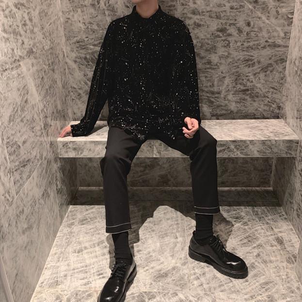 Áo sơ mi tay dài dáng rộng họa tiết bầu trời sao độc đáo thời trang cách Hàn Quốc 2020 cho nam