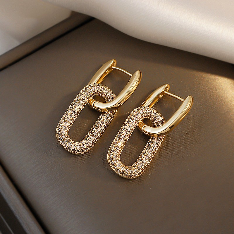 Bông tai thiết kế đơn giản đính đá zircon chất lượng cao