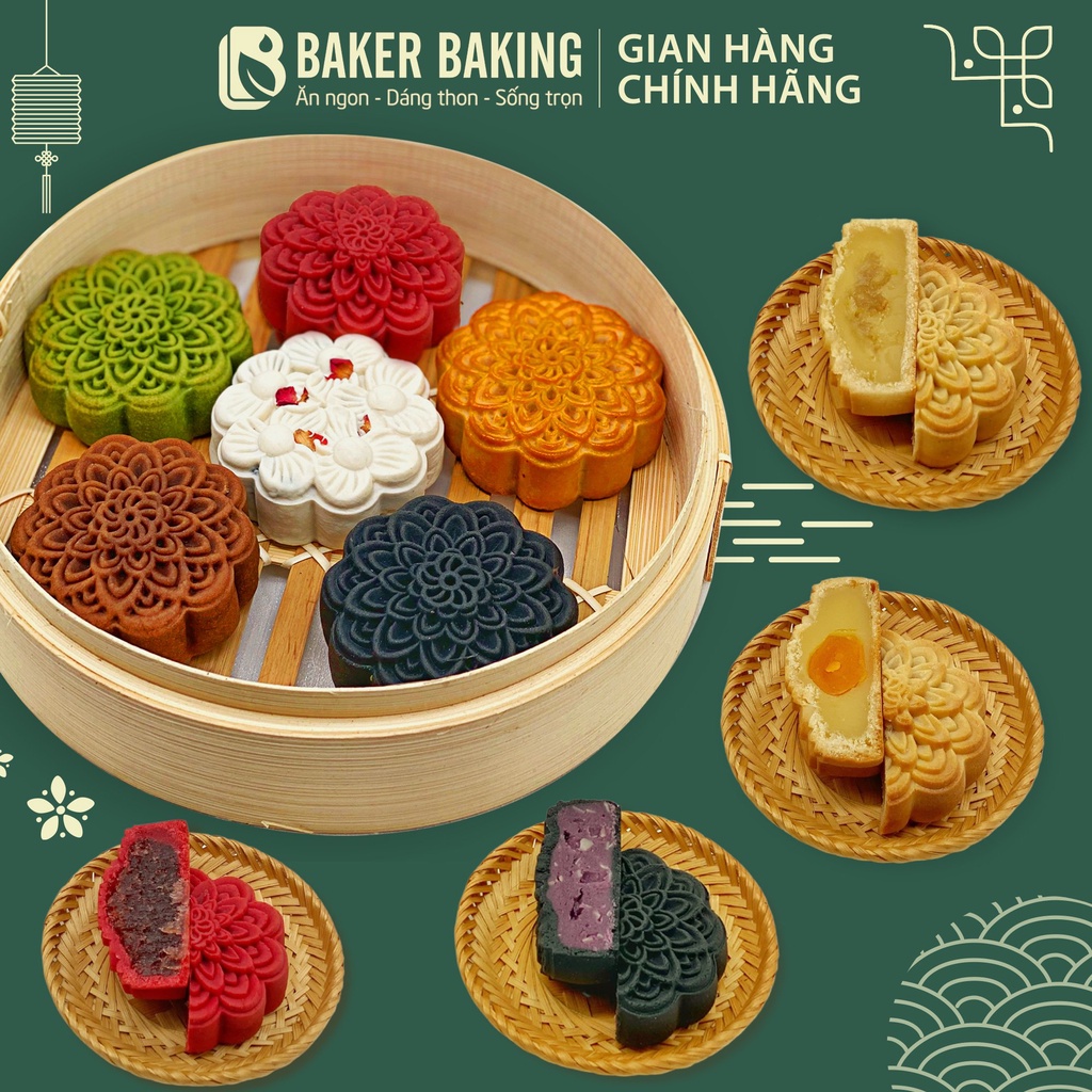 Bánh trung thu healthy cao cấp 2023 Baker Baking ít ngọt, không phẩm màu, mix nhiều vị 150gr