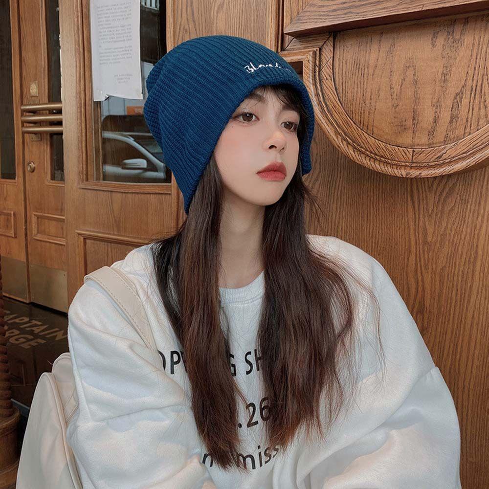 TWINKLE Mũ Len Beanie Nữ Màu Trơn In Chữ Cái Dễ Thương