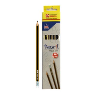 Hộp bút chì gỗ 2B Hồng Hà (12 chiếc) + 01 gọt bút chì deli chính hãng + (tặng 01 tẩy E06)