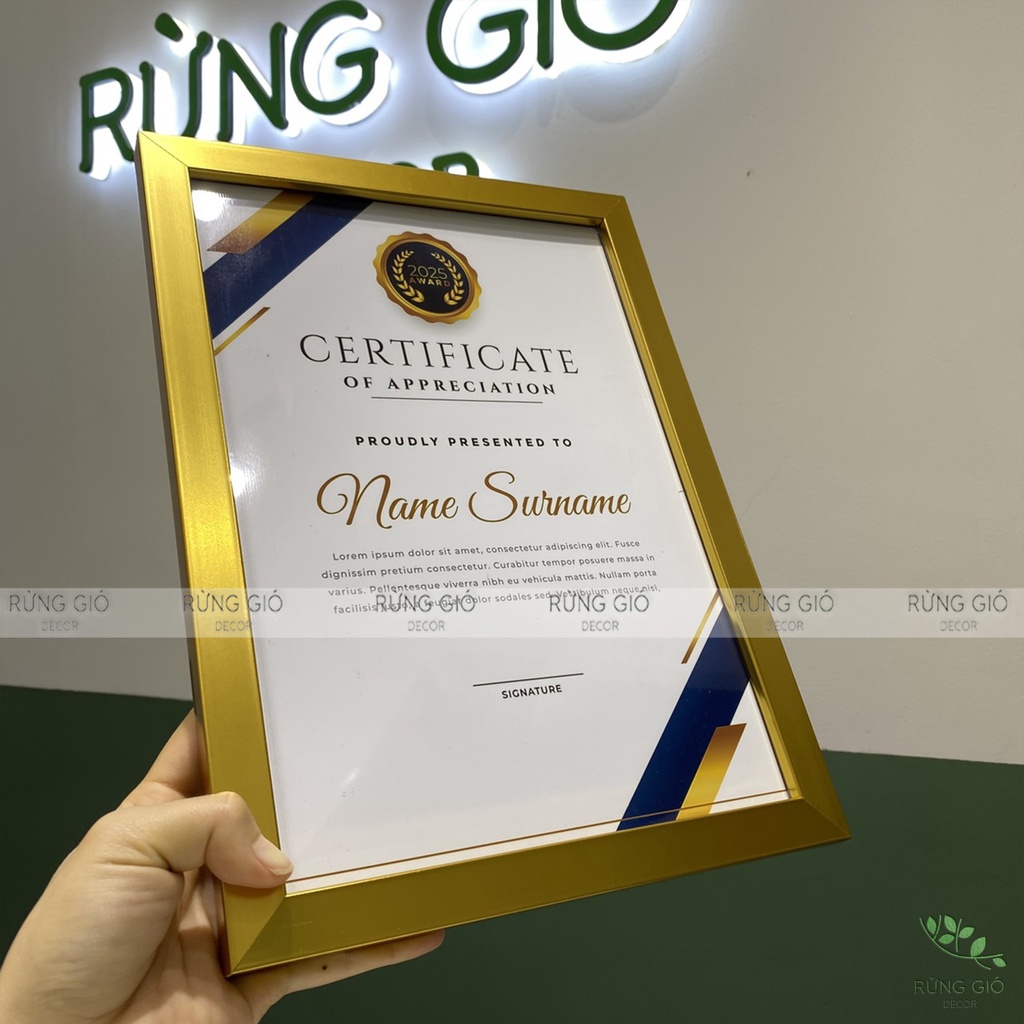 Khung bằng khen A4 Vàng đồng xước BẢN viền 2CM  khung vinh danh, chứng nhận, khen thưởng