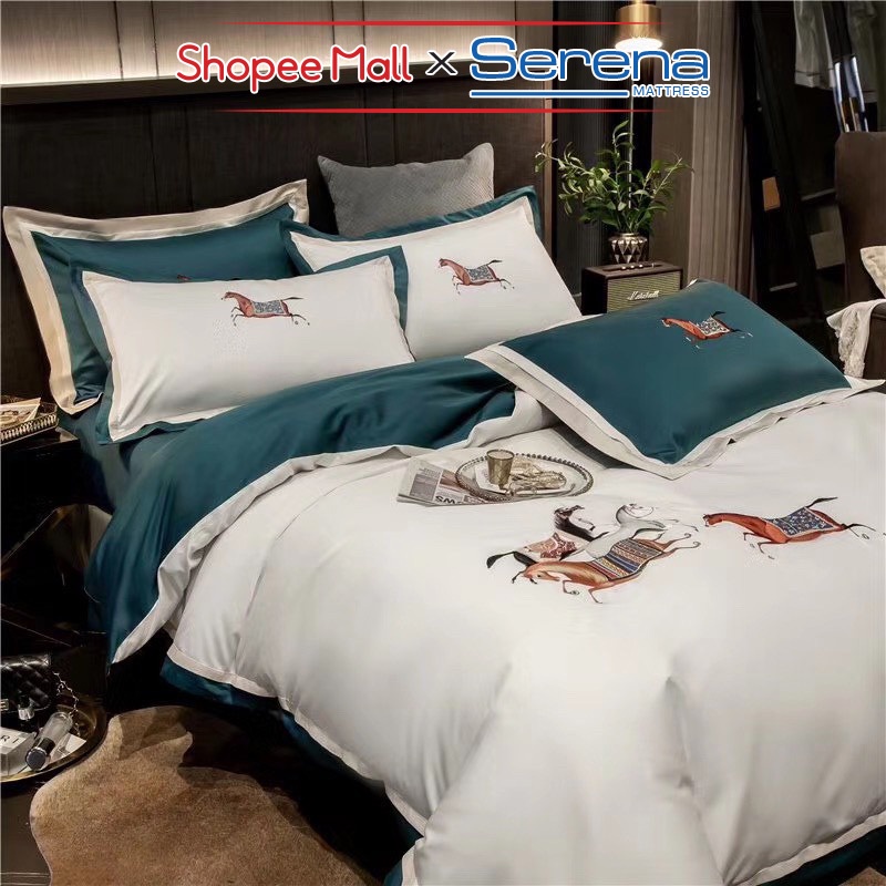 Bộ Vỏ Chăn Ga Gối 5 Món Tencel 80S SERENA Chính Hãng Set Combo Ra Drap Gối Đệm Nệm Trải Giường Trần Bông Cao Cấp