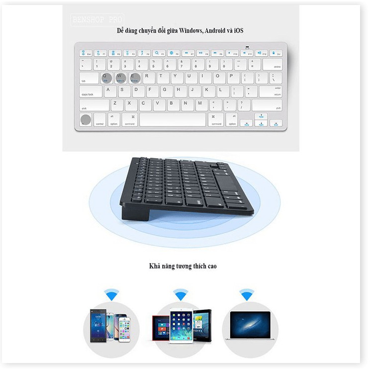 Keyboard 🤗 Freeship 🤗 bàn phím không dây bluetooth phím nhấn êm ái dễ vệ sinh - EL0217