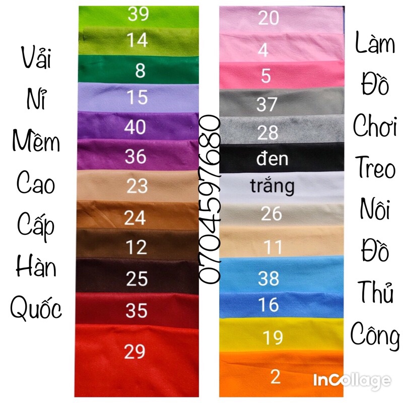 Vải nỉ dạ mềm 45*45cm cao cấp làm thú bông handmade, treo nôi