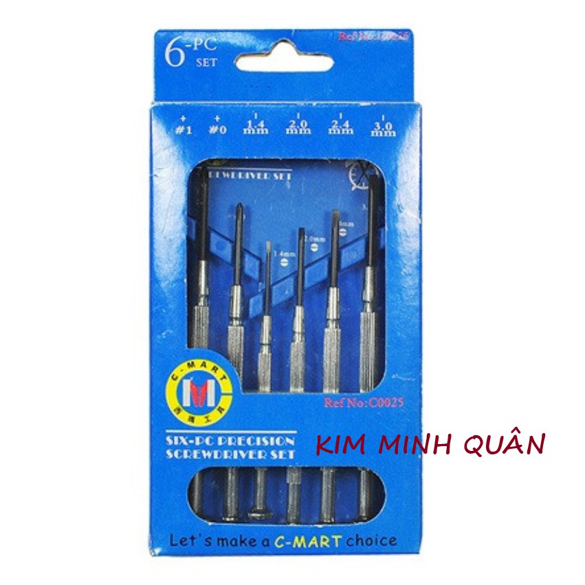 Bộ Tua vít 6 cây sữa chữa đồng hồ (#1- #0- 1.4mm- 2.0mm- 2.4mm- 3.0mm) C0025 CMART