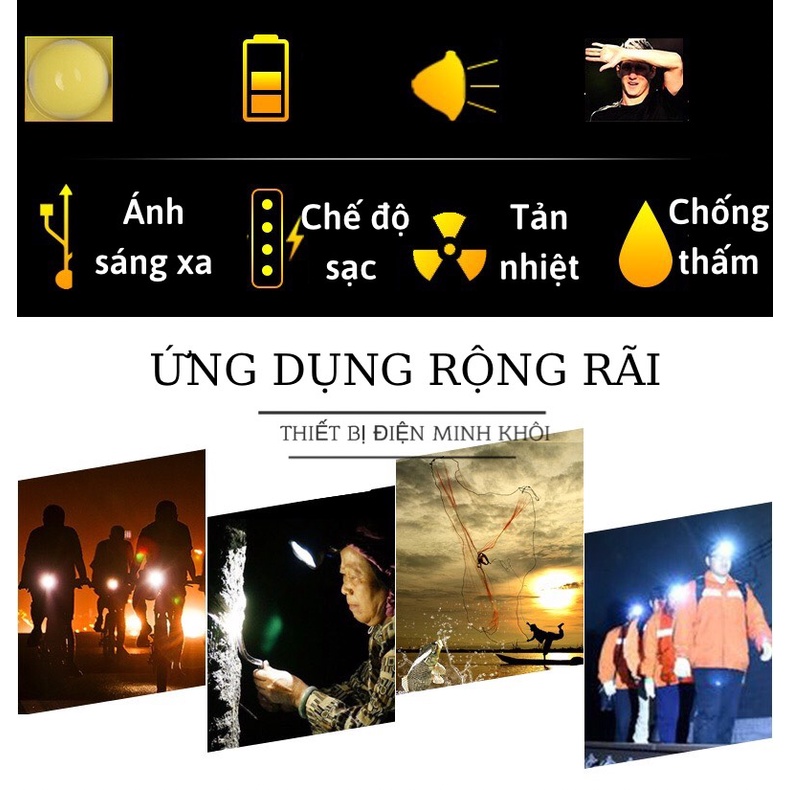 Đèn Pin Đội Đầu Siêu Sáng Sạc Điện Rạng Đông, đèn pin đội đầu sạc điện pin trâu, den doi dau pin trâu