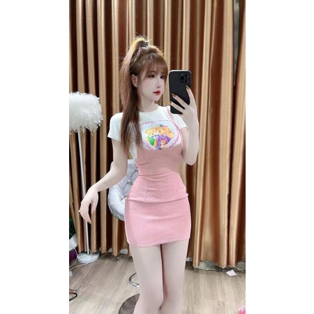 Sét bộ nữ yếm phối áo bệt vai cực xinh