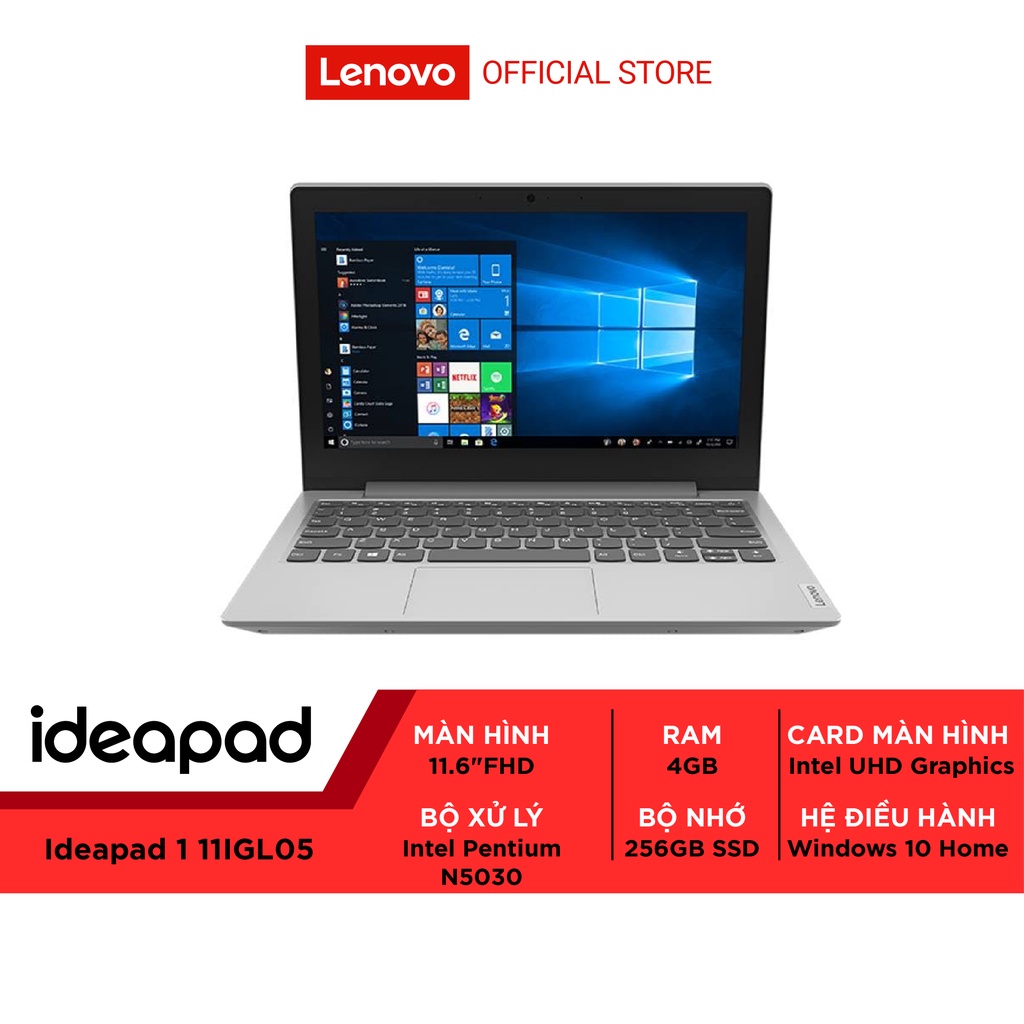 [ELBAU7 giảm 7%] Laptop Lenovo Ideapad 1 11IGL05 81VT006FVN (Pentium N5030/4GB RAM/256GB SSD/11.6-inc