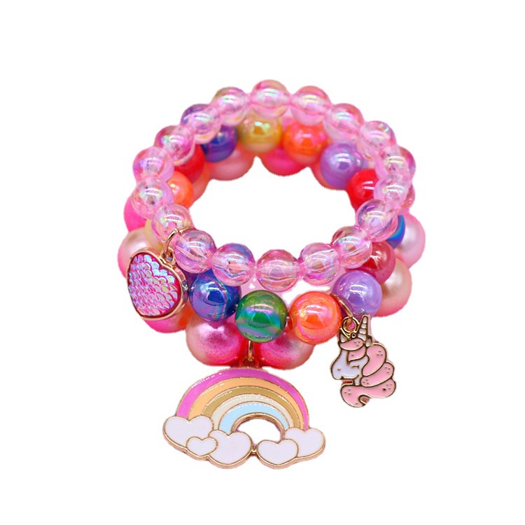 Vòng Tay Chuỗi Hạt Màu Sắc Cầu Vồng Dễ Thương Cho Bé Gái