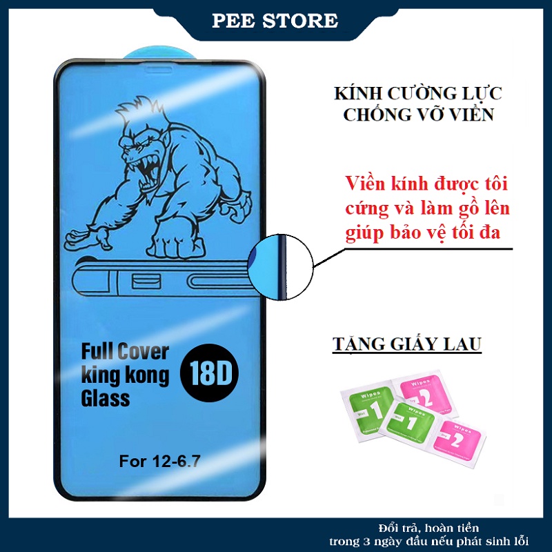 Kính cường lực Full Màn Iphone 18D King Kong Chống Vỡ Viền - Pee Store