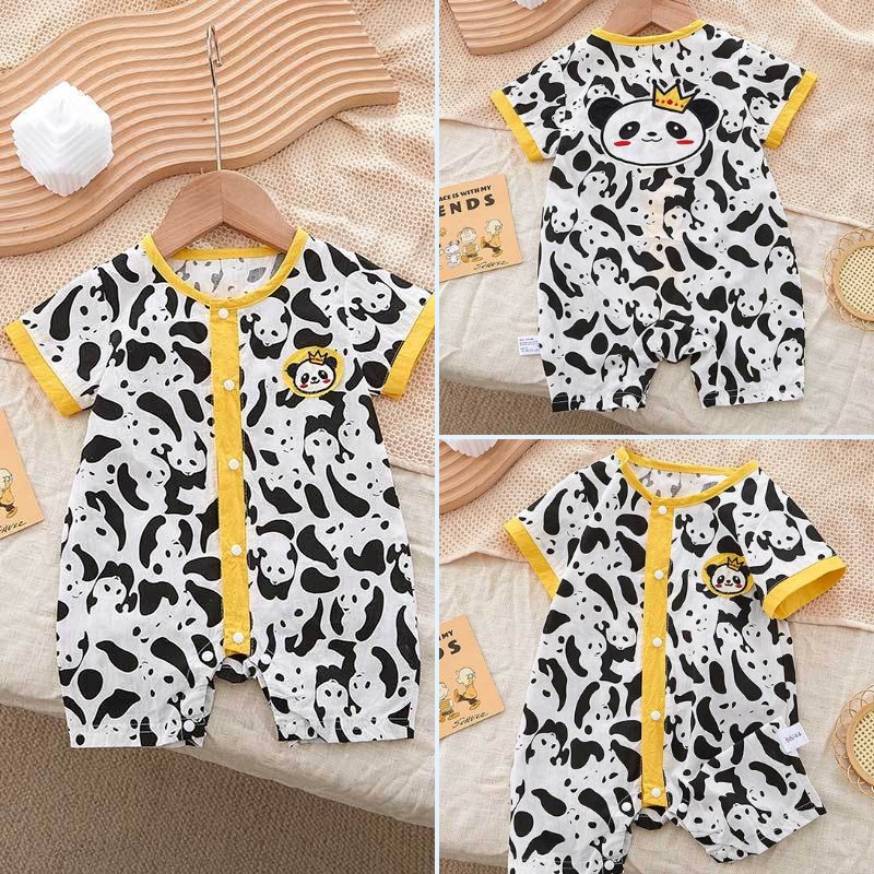 Áo Liền Quần Ngắn Tay In Hình Gấu Trúc Dễ Thương Cho Bé 0-18 Tháng Tuổi