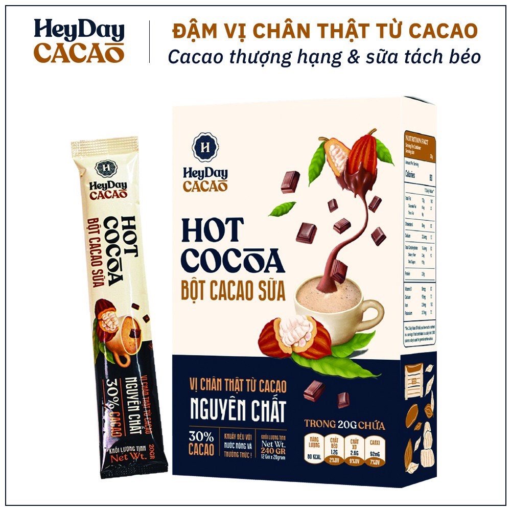 Bột cacao sữa Heyday - Hot Cocoa hộp 12 gói x 20g - Đậm vị chân thật từ cacao nguyên chất