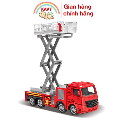 Đồ chơi mô hình xe cứu hỏa thang nâng KAVY hợp kim sắt và nhựa, chạy đà