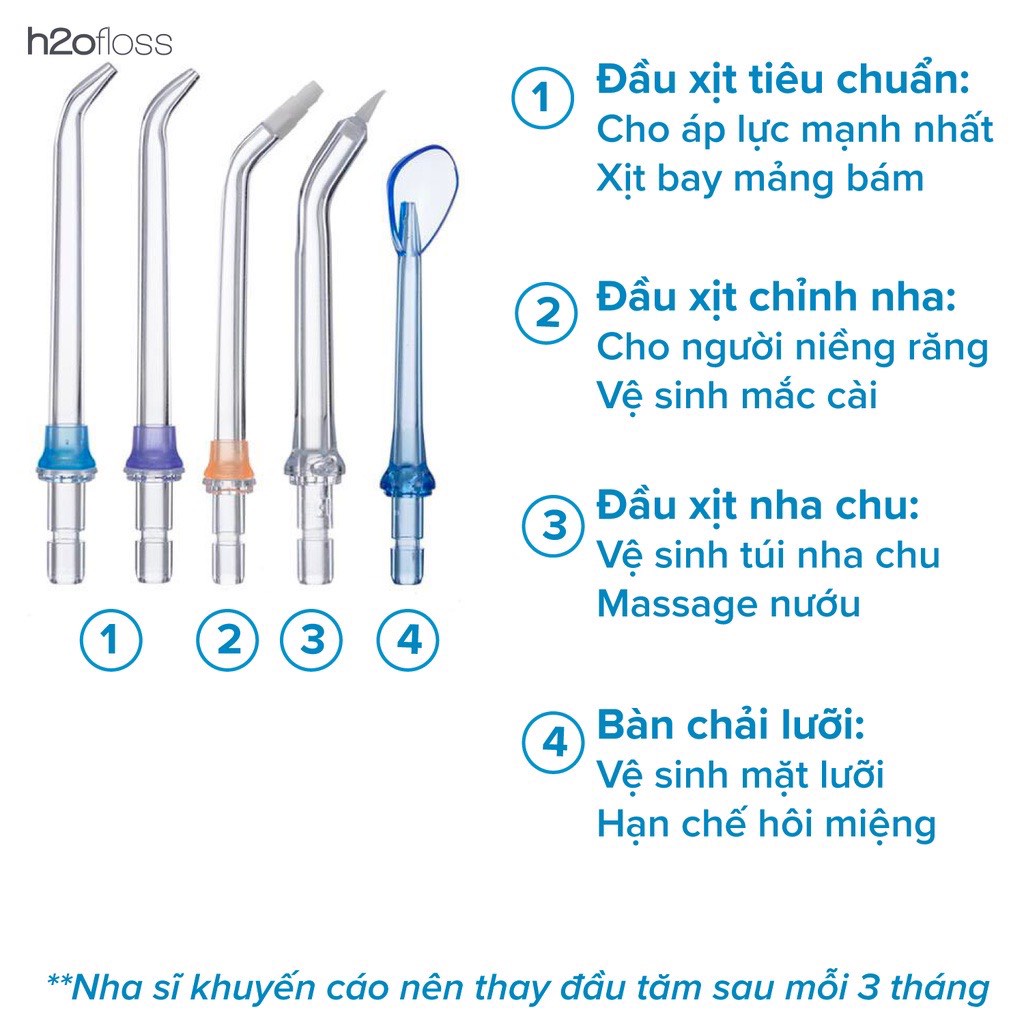 Máy tăm nước cầm tay H2OFloss HF-6 cao cấp 6 vòi phun,hàng chính hãng, bảo hành 1 đổi 1 trong 12 tháng