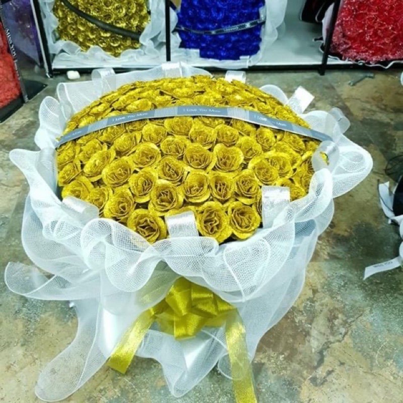 Hoa hồng nhũ kim tuyến hộp 30 bông