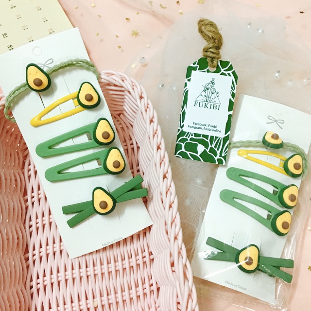 SET CỘT TÓC - KẸP TÓC QUẢ BƠ 5 MÓN ẢNH THẬT