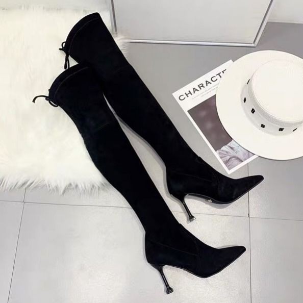 Boots nữ cao quá đầu gối giày gót đế nhọn gợi cảm ống dài chân mảnh phong cách mùa thu cổ nhỏ