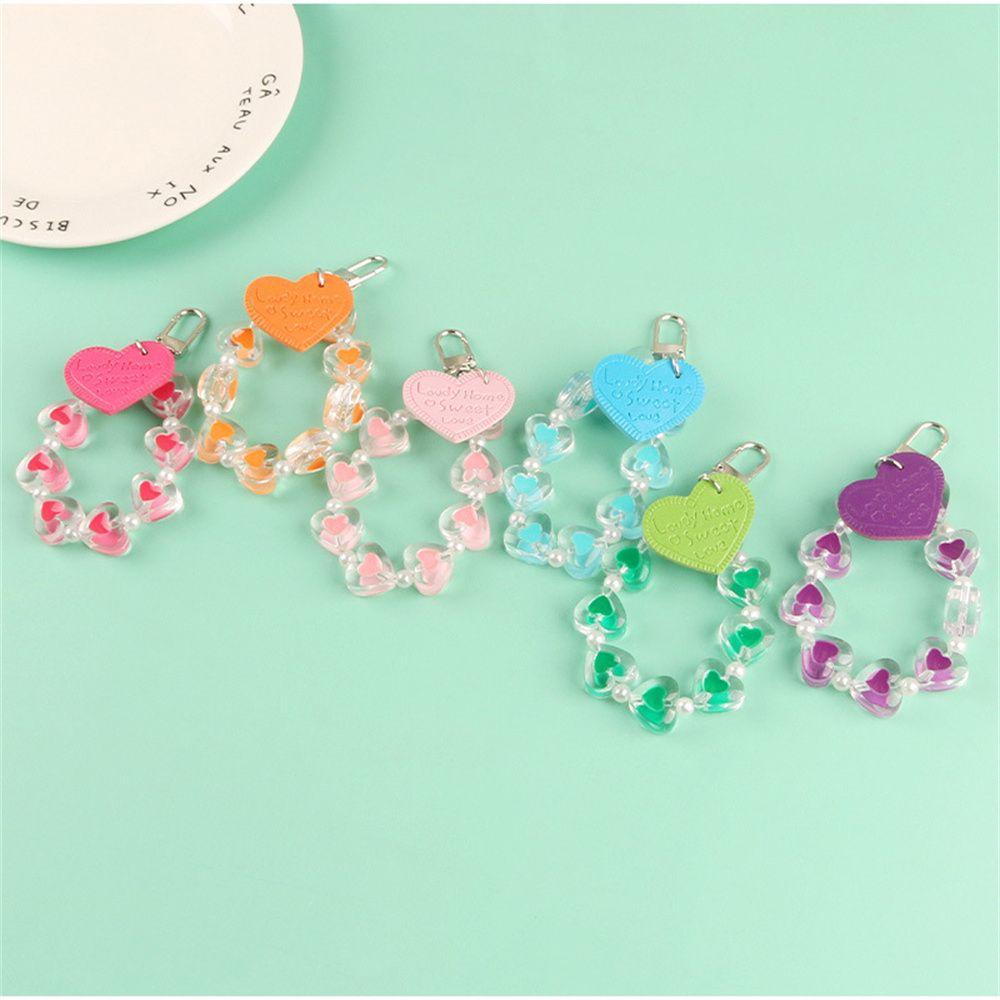 DARNELL Creative Heart Key Chain Packaging Decoration Car Key Ring Sweet Love For Couples Valentine 's Day Birthday Gift Fashion Interior Accessories Ornaments Bag Pendants Acrylic Bead Keychain/Multicolor