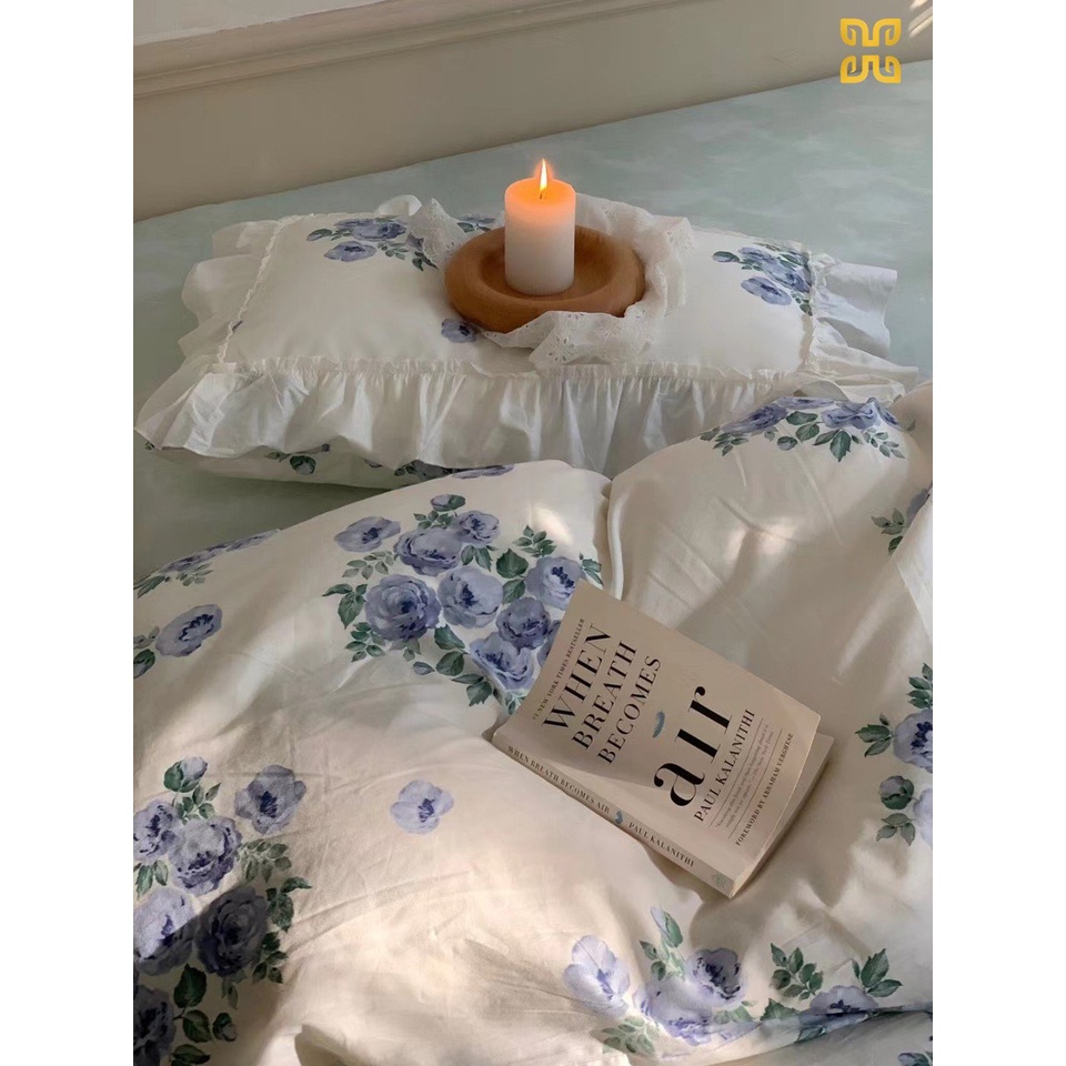 Bộ chăn ga gối cotton lụa mềm bèo hoa nhí, chất cotton lụa mềm mại thoáng mát tạo cảm giác dễ chịu cho giấc ngủ