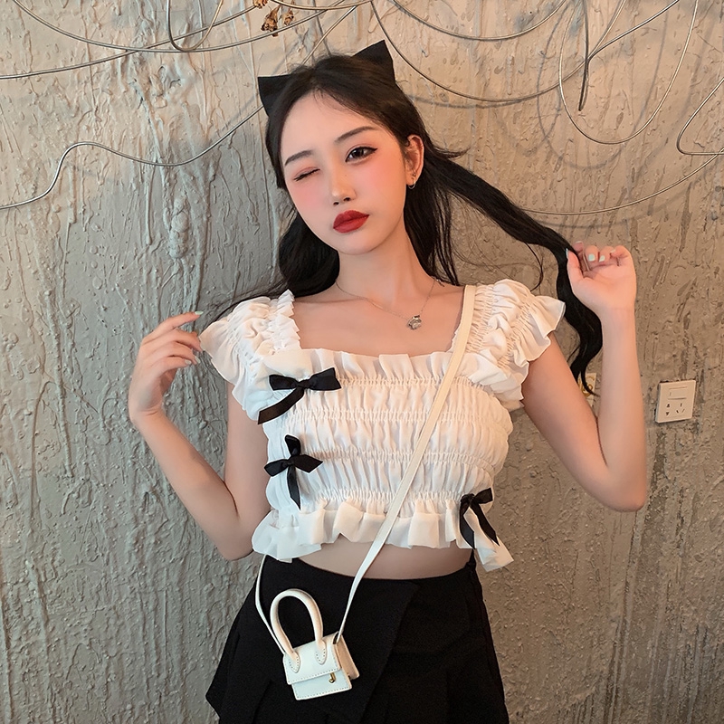 Áo IELGY màu trơn phối nơ thời trang gợi cảm dành cho nữ