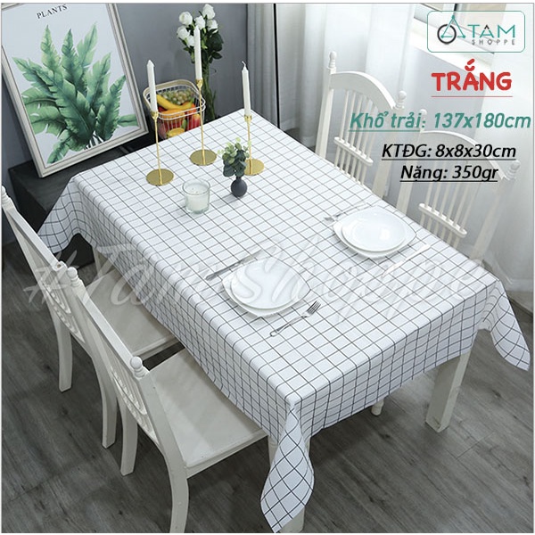 [CHỐNG THẤM - ĐƯỢC CHỌN MÀU] Khăn trải bàn ăn họa tiết caro đơn giản Plastic chống thấm 137x180cm KTBA-02