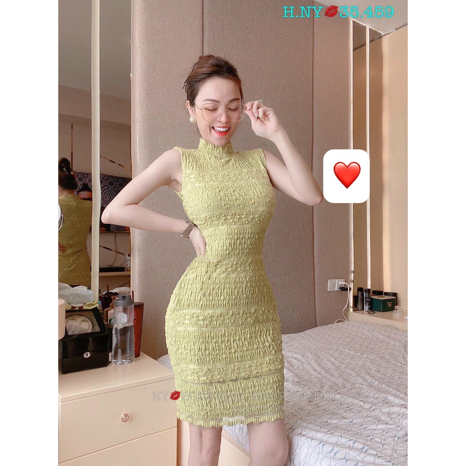 Đầm xốp thiết kế cổ lọ trơn ôm body hot hit , chất thun xốp dày dặn