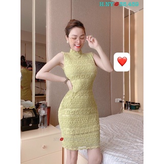 Đầm cổ lọ sát nách ôm body dáng ngắn chất xốp dày dặn