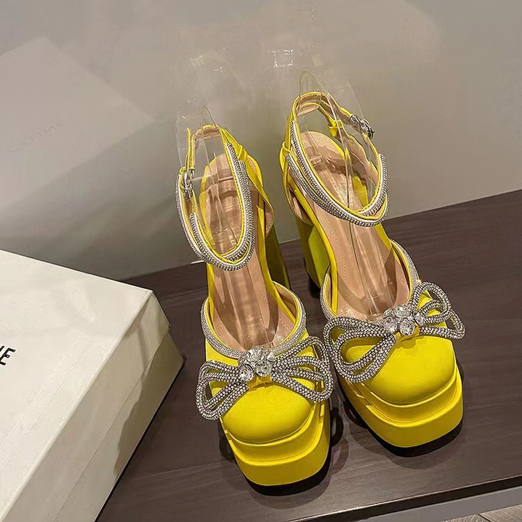 Giày sandal cao gót vải satin đính đá chống nước thời trang hè năm 2022 cho nữ