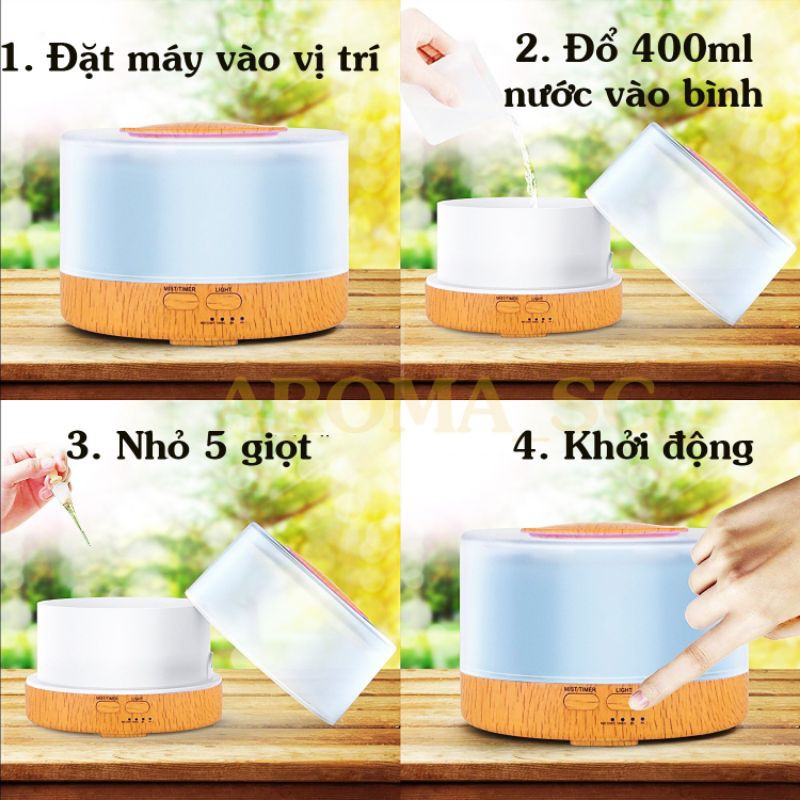 HÀNG CAO CẤP -  Máy xông tinh dầu phòng ngủ 500ml - AROMA DIFFUSER chính hãng - kèm remote  - Hàng Cao Cấp