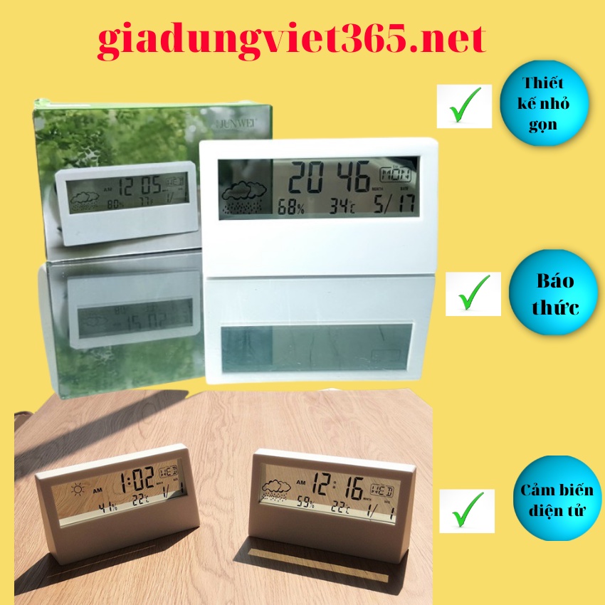 Đồng hồ trong suốt led để bàn màu trắng sang trọng đa chức năng