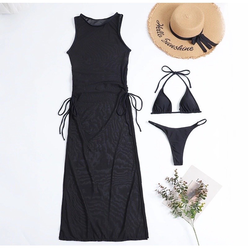 BY013 - Bikini Kèm Váy Voan Đen - Đồ Bơi Nữ Kín Đáo Nhưng Không Kém Phần Gợi Cảm
