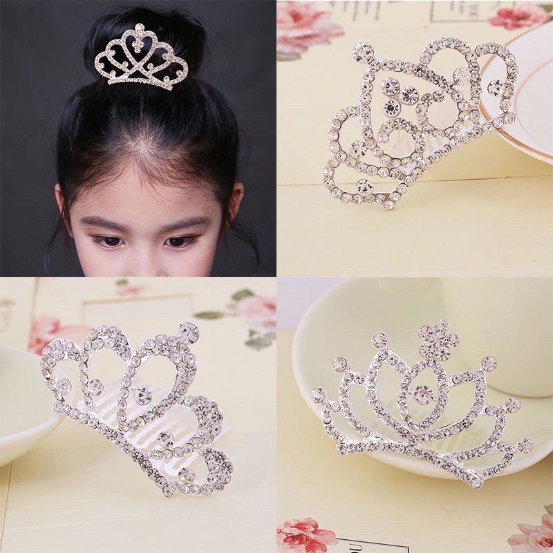Phụ kiện vương miện cho bé, lược vương miện cài tóc đính đá lấp lánh siêu đáng yêu cho bé gái.