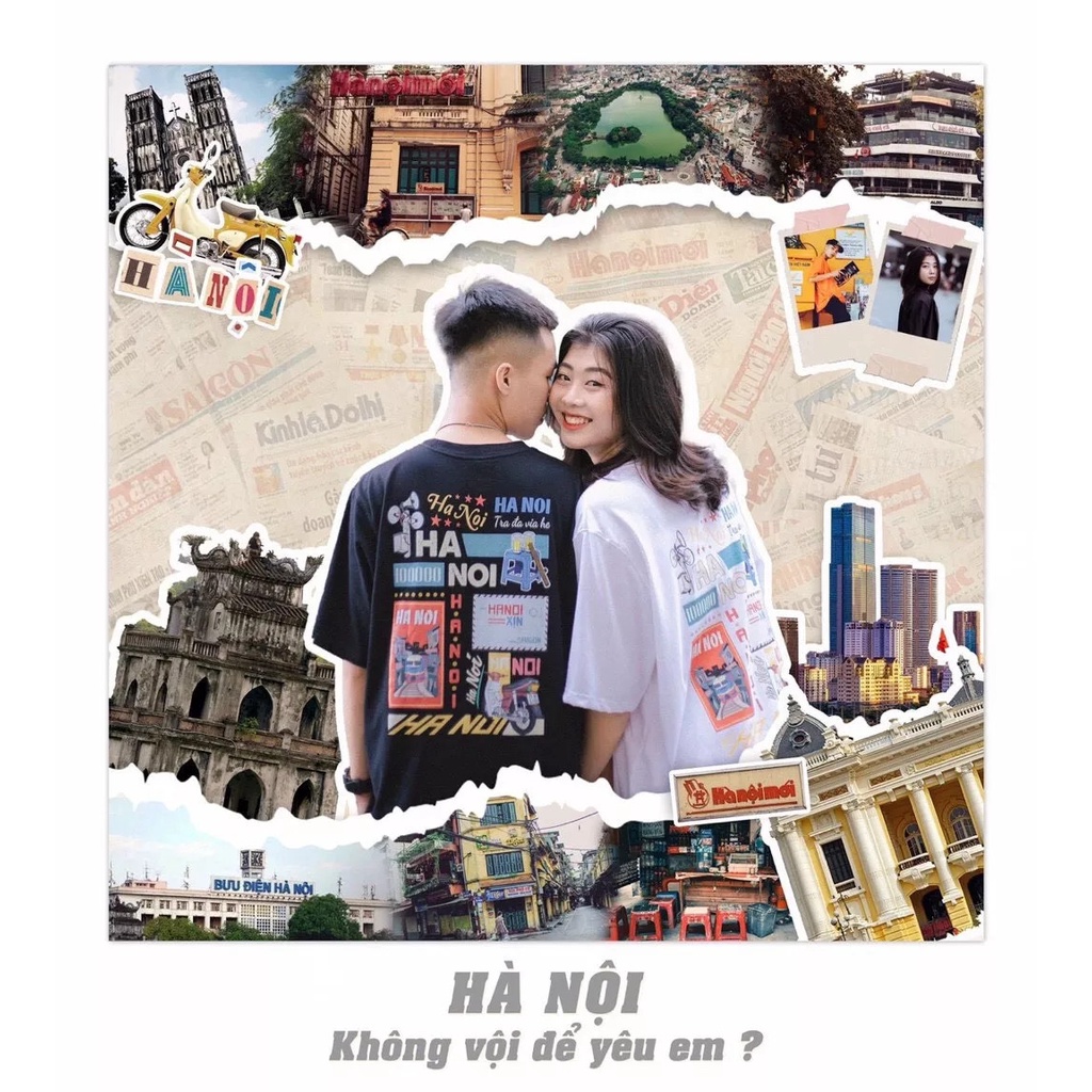Áo Thun nam nữ in chữ Hà Nội Hình in 5D form thụng nam nữ mặc đẹp