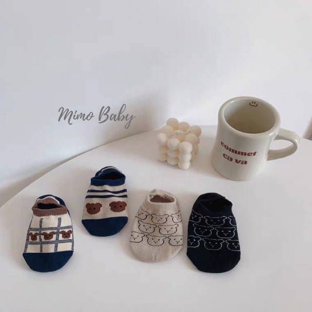 Tất vớ cổ ngắn chống trơn trượt in hình gấu dễ thương cho bé T34 Mimo Baby