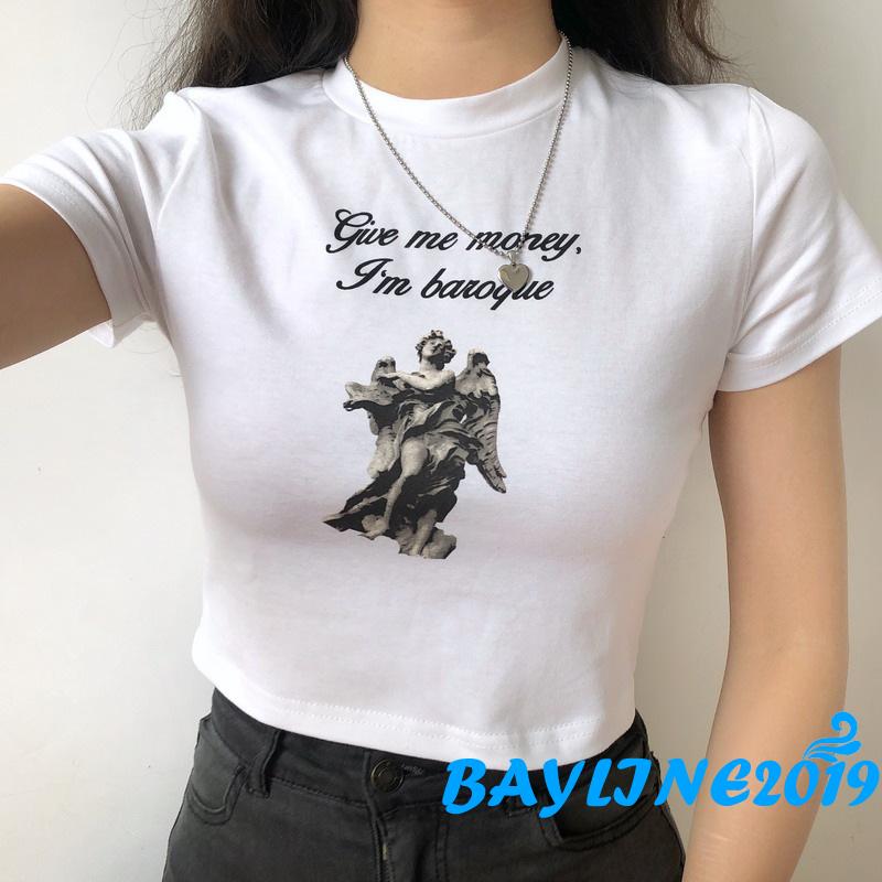 Áo Thun Nữ Ngắn Tay Cổ Tròn Thời Trang Đơn Giản Cho Nữ