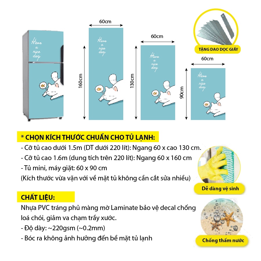 Decal dán tủ lạnh dễ thương miếng dán tủ lạnh hình dán cute chất liệu chống thấm nước siêu bền dễ dàng vệ sinh TL400