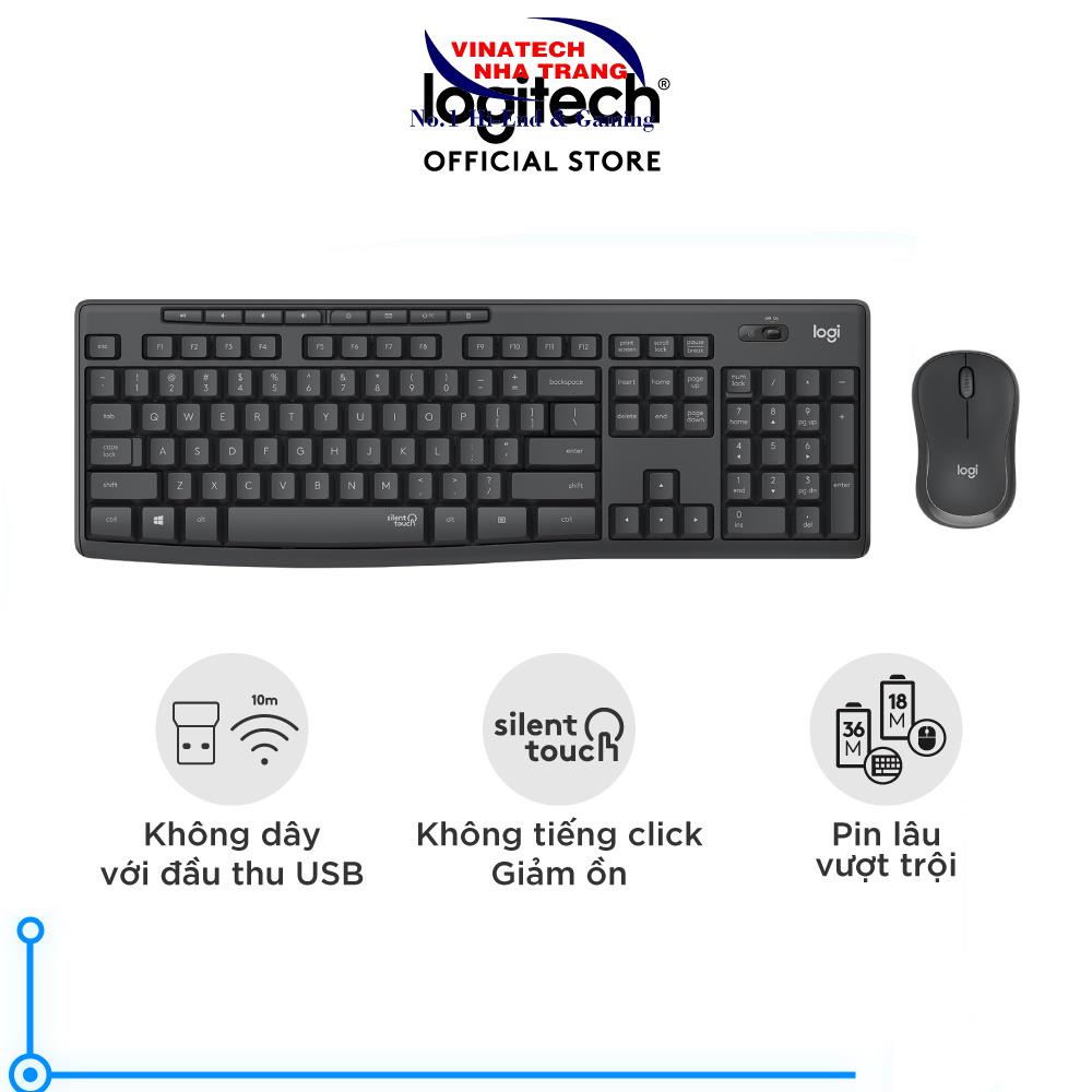 Bộ bàn phím & chuột không dây Logitech MK295 Silent-Hàng chính hãng, dùng trong văn phòng, thiết kế đồ họa, tiện lợi