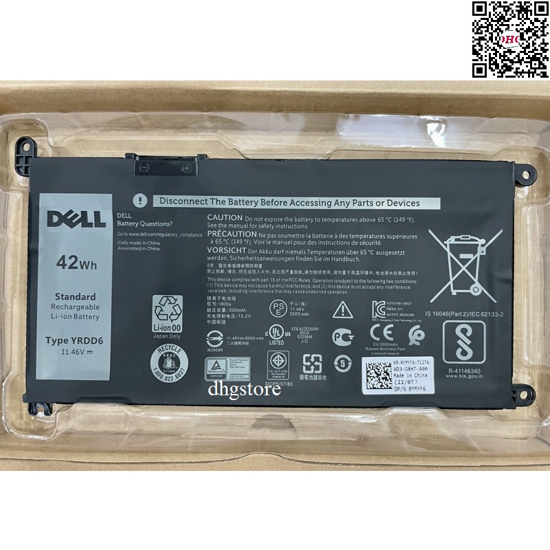 Pin laptop Dell Inspiron 3480 5481 5482 5493 5498 5590, Latitue 3190 3310 3400 3500, YRDD6 42Wh, 33YDH 56Wh